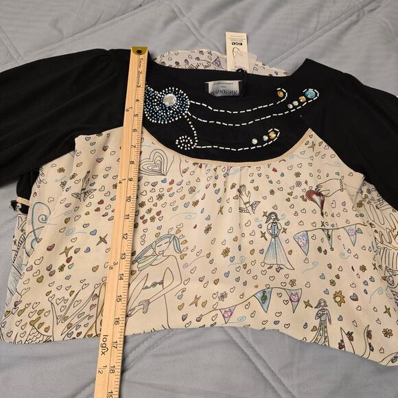 MINKPINK Silk Embellished Dress Sz 2 Oversized Graphic Print Boho Indie Artsy - Picture 10 of 11